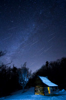 Geminids meteor shower over Jesse Brown Cabin on the Blue Ridge Parkway, NC