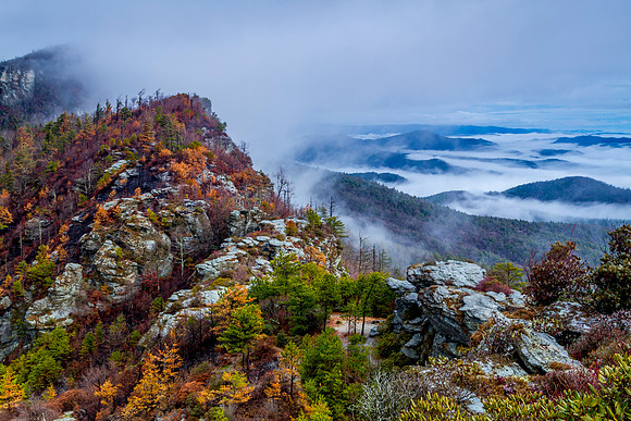 Clearing fog from Linville Gorge, NC