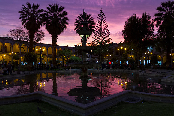 sunset over the Plaza de Armes, Arequipa